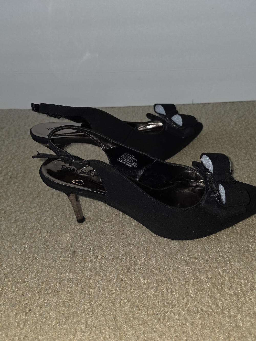 Black Bow Slingback Heels with Metallic Stiletto Size 12 - Picture 5 of 8